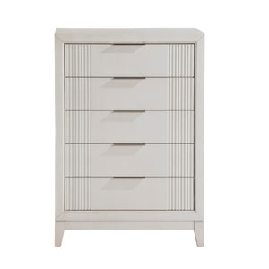 English Elm California King Bedroom Set with LED Headboard Reeded Drawers and Antique White Wood B011S06925