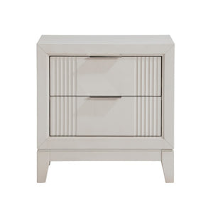 English Elm Queen Bedroom Set Three Piece Antique White Reeded Wood with LED Upholstered Headboard B011S06928