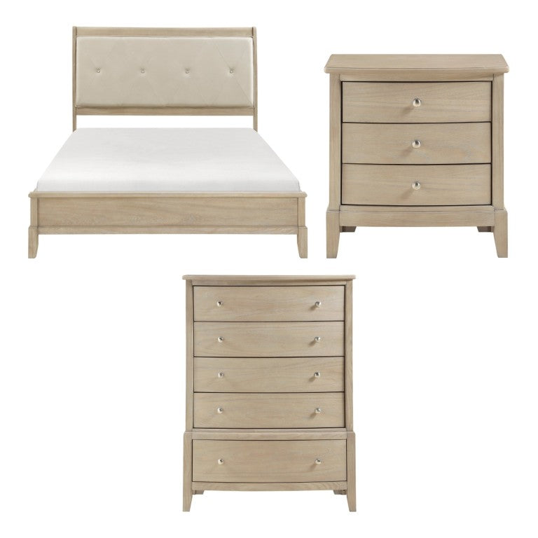English Elm Eastern King Bedroom Set Tufted Faux Leather Headboard Farmhouse Wood 3 Piece B011S06944