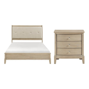 English Elm California King Bedroom Set Tufted Faux Leather Headboard Farmhouse Wood Frame B011S06945