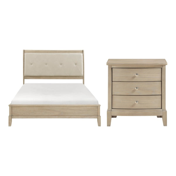 English Elm California King Bedroom Set Tufted Faux Leather Headboard Farmhouse Wood Frame B011S06945