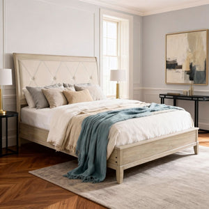 English Elm California King Bedroom Set Tufted Faux Leather Headboard Farmhouse Wood Frame B011S06945