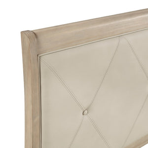 English Elm Full Bed and Nightstand Set Tufted Faux Leather Headboard with Beige Wood Frame B011S06950