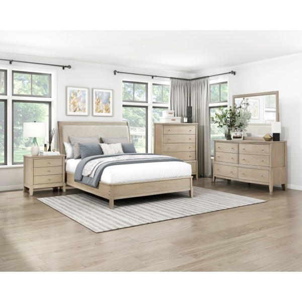 English Elm Full Bedroom Set with Tufted Faux Leather Headboard Mindy Veneer Wood Nightstands B011S06951
