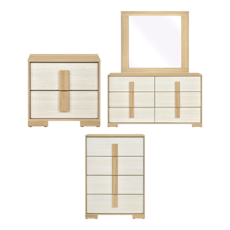 English Elm Night Stand Dresser Mirror and Chest Bedroom Set Two Tone Natural Wood White Finish B011S06966
