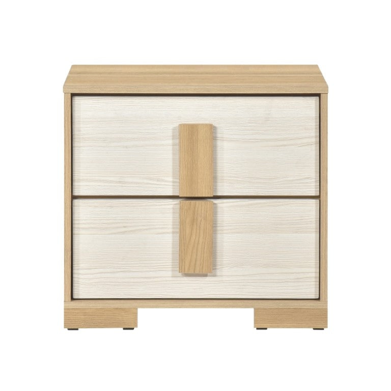 English Elm Night Stand Dresser Mirror and Chest Bedroom Set Two Tone Natural Wood White Finish B011S06966