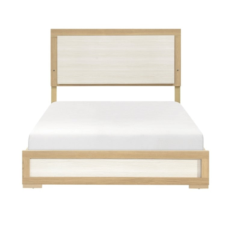 English Elm California King Bedroom Set with LED Headboard Melamine Storage and Natural Wood Finish B011S06973