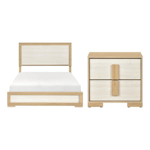 English Elm Queen Bedroom Set with LED Headboard Two Nightstands Natural Wood and White Finish B011S06975