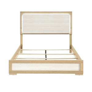 English Elm Queen Bedroom Set with LED Headboard Two Nightstands Natural Wood and White Finish B011S06975