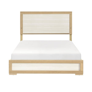 English Elm Queen Bedroom Set with LED Headboard Two Nightstands Natural Wood and White Finish B011S06975