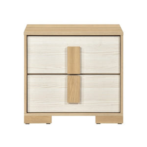 English Elm Queen Bedroom Set with LED Headboard Two Nightstands Natural Wood and White Finish B011S06975