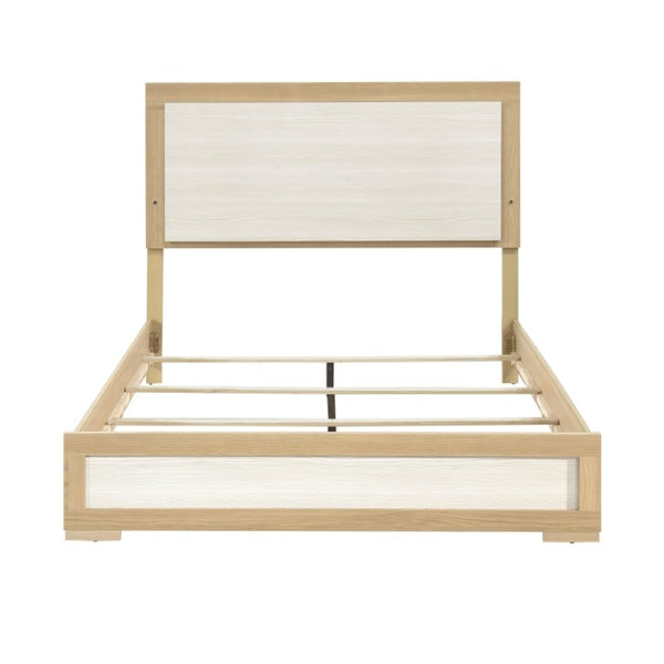 English Elm Queen Bedroom Set with LED Headboard Two Nightstands Natural Wood and White Finish B011S06975