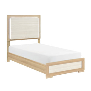 English Elm Twin Bed and Nightstand Set Two Tone Wood Grain with LED Headboard for Kids B011S06977
