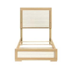 English Elm Twin Bed and Nightstand Set Two Tone Wood Grain with LED Headboard for Kids B011S06977