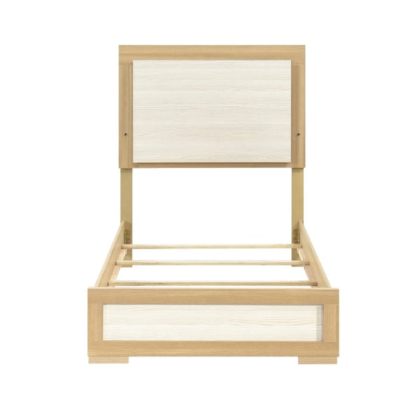 English Elm Twin Bed and Nightstand Set Two Tone Wood Grain with LED Headboard for Kids B011S06977