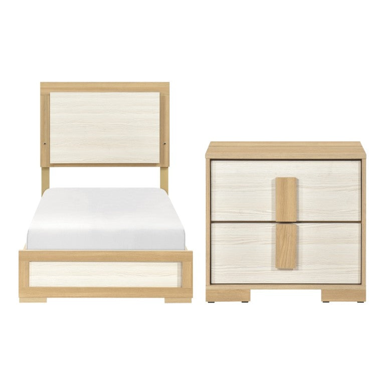 English Elm Twin Bedroom Set with LED Headboard Melamine Frame and Two Nightstands in Modern Finish B011S06978