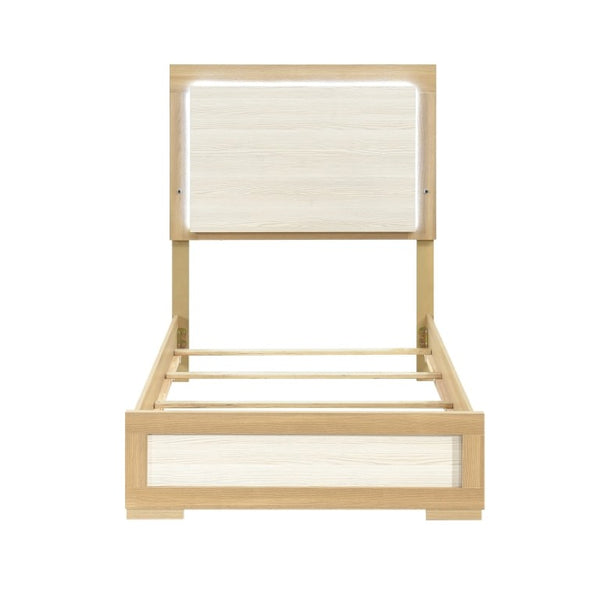 English Elm Twin Bedroom Set with LED Headboard Melamine Frame and Two Nightstands in Modern Finish B011S06978