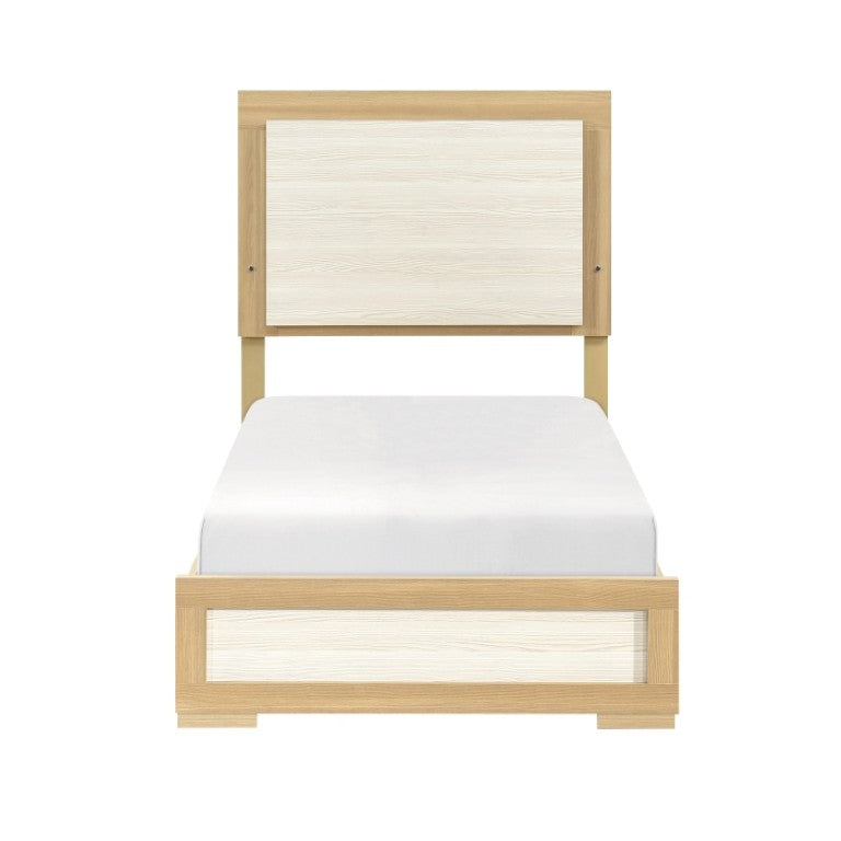 English Elm Twin Bedroom Set with LED Headboard Melamine Frame and Two Nightstands in Modern Finish B011S06978