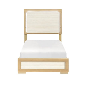 English Elm Twin Bedroom Set with LED Headboard Melamine Frame and Two Nightstands in Modern Finish B011S06978