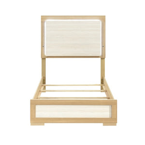 English Elm Twin Bedroom Set 3 Piece Natural White Melamine Wood with LED Headboard Storage B011S06979