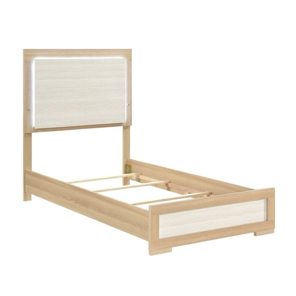 English Elm Twin Bedroom Set 3 Piece Natural White Melamine Wood with LED Headboard Storage B011S06979