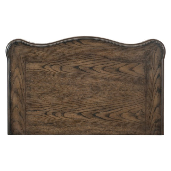 English Elm Eastern King Bedroom Set with Tufted Headboard Sunburst Veneer and Antiqued Hardware B011S06995