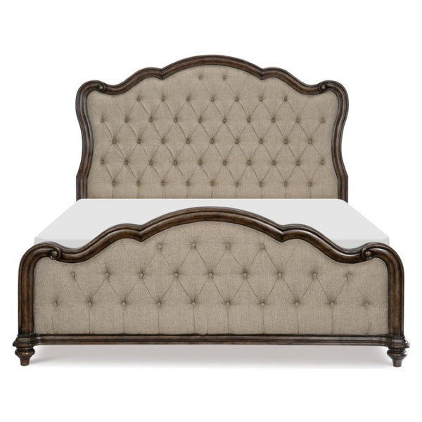 English Elm California King Bedroom Set Traditional Oak Veneer Upholstered Bed with Nightstand B011S06996