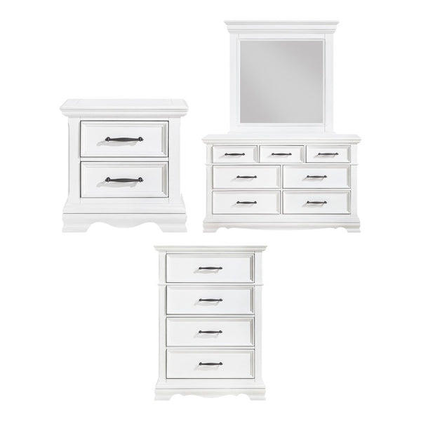 English Elm Night Stand Dresser Mirror and Chest Set White Solid Wood Bedroom Suite B011S07002