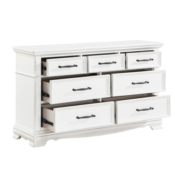 English Elm Night Stand Dresser Mirror and Chest Set White Solid Wood Bedroom Suite B011S07002