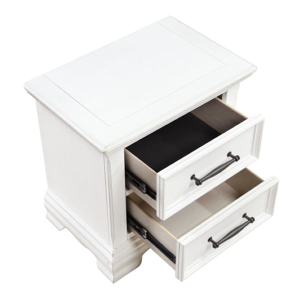 English Elm Night Stand Dresser Mirror and Chest Set White Solid Wood Bedroom Suite B011S07002