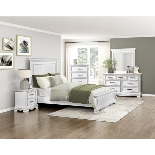 English Elm Night Stand Dresser Mirror and Chest Set White Solid Wood Bedroom Suite B011S07002