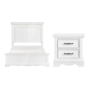English Elm Full Panel Bed and Nightstand Set Solid Wood White Finish Traditional Bedroom B011S07014