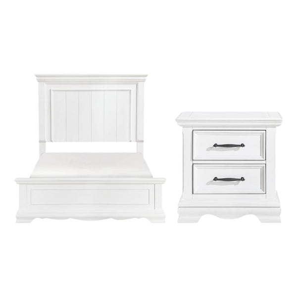 English Elm Full Panel Bed and Nightstand Set Solid Wood White Finish Traditional Bedroom B011S07014