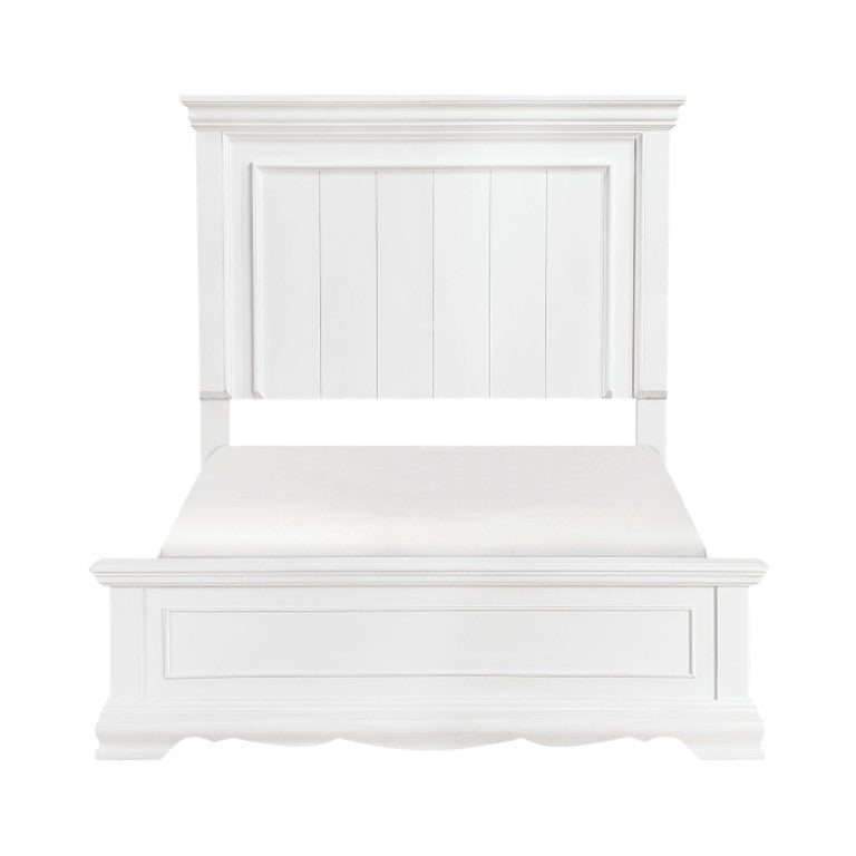 English Elm Full Bedroom Set Three Piece White Wood Panel Bed Nightstand and Storage Chest B011S07015
