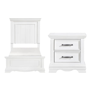 English Elm Twin Panel Bed and Nightstand Set Traditional Sleigh Style White Wood Bedroom B011S07016