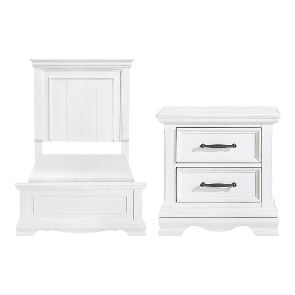 English Elm Twin Panel Bed and Nightstand Set Traditional Sleigh Style White Wood Bedroom B011S07016
