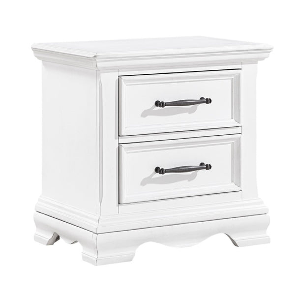 English Elm Twin Panel Bed and Nightstand Set Traditional Sleigh Style White Wood Bedroom B011S07016