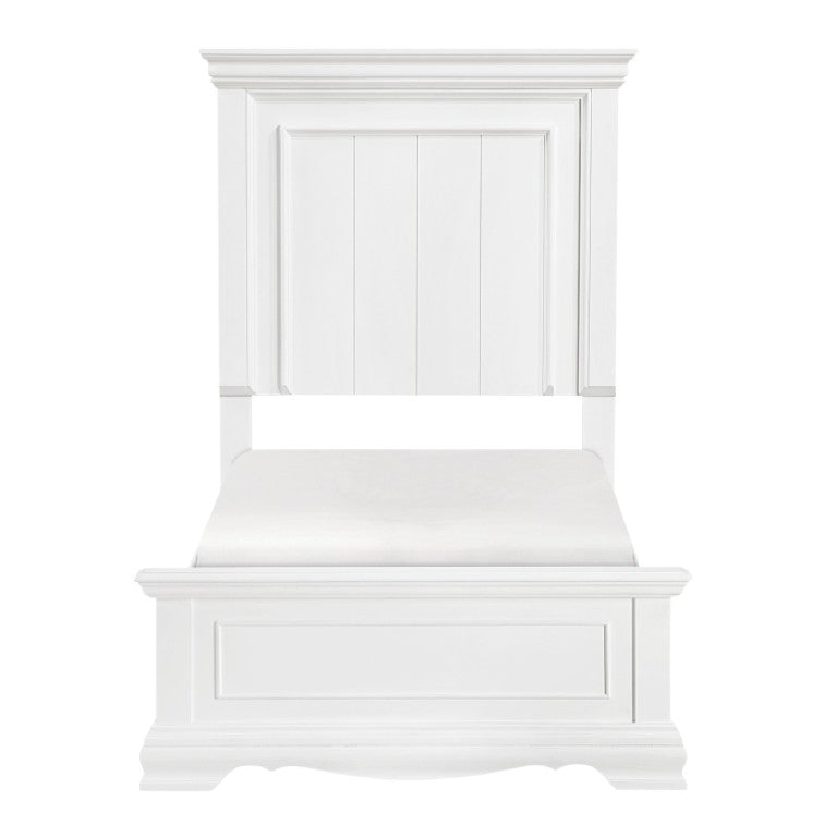 English Elm Twin Panel Bed and Nightstand Set Traditional Sleigh Style White Wood Bedroom B011S07016
