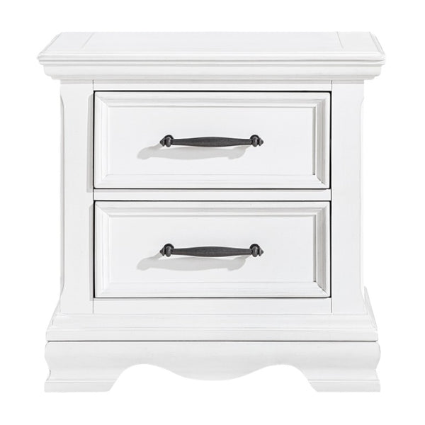 English Elm Twin Sleigh Bed and Nightstand Set White Wood Bedroom Furniture with Paneled Headboard B011S07017