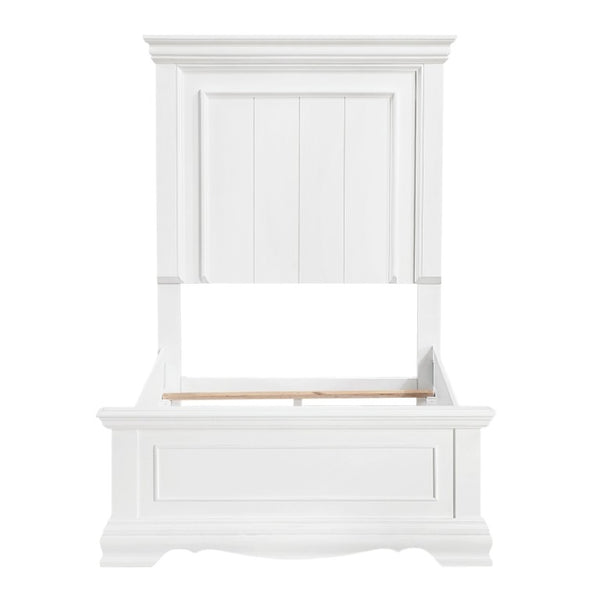 English Elm Twin Sleigh Bed and Nightstand Set White Wood Bedroom Furniture with Paneled Headboard B011S07017