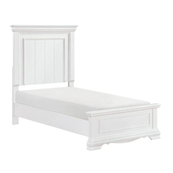English Elm Twin Sleigh Bed and Nightstand Set White Wood Bedroom Furniture with Paneled Headboard B011S07017