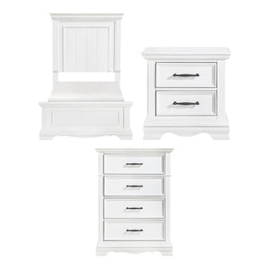 English Elm Twin Sleigh Bed Nightstand and Chest Bedroom Set White Wood with Nickel Hardware B011S07018