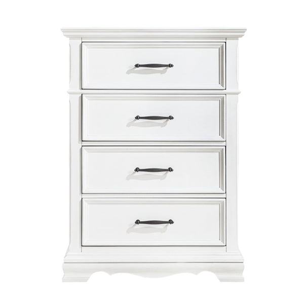 English Elm Twin Sleigh Bed Nightstand and Chest Bedroom Set White Wood with Nickel Hardware B011S07018
