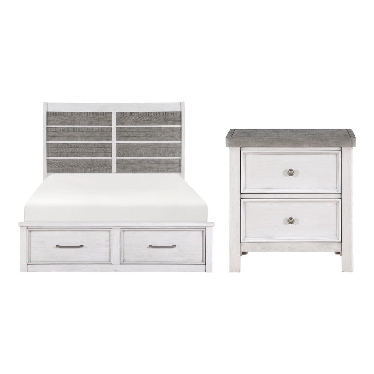 English Elm Eastern King Bedroom Set Acacia Veneer Two-Tone Rustic Transitional with Storage B011S07033
