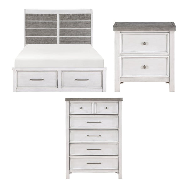 English Elm Eastern King Bedroom Set Acacia Veneer Two Tone Rustic Transitional Storage Bed B011S07034