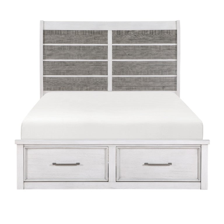 English Elm Eastern King Bedroom Set Acacia Veneer Two Tone Rustic Transitional Storage Bed B011S07034