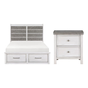 English Elm California King Bed Set with Nightstand Acacia Veneer Two Tone Rustic Storage B011S07035