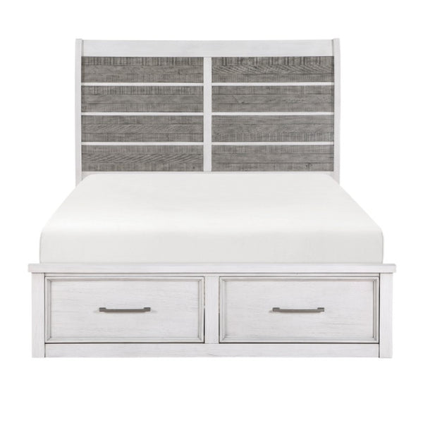 English Elm California King Bed Set with Nightstand Acacia Veneer Two Tone Rustic Storage B011S07035