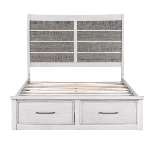 English Elm California King Bed Set with Nightstand Acacia Veneer Two Tone Rustic Storage B011S07035
