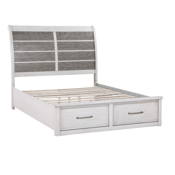 English Elm California King Bed Set with Nightstand Acacia Veneer Two Tone Rustic Storage B011S07035
